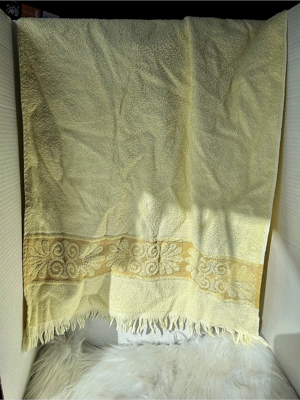 2 for $30 Vintage Yellow Floral Embossed Band Towel
